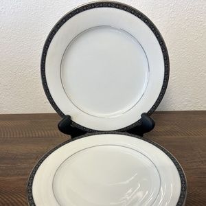 Noritake Peking 2229 White Geometric Black Trim Band Salad Plate Set of 4